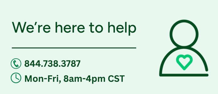 Phone: 844-738-3787; Monday through Friday; hours: 8am to- 4pm CST