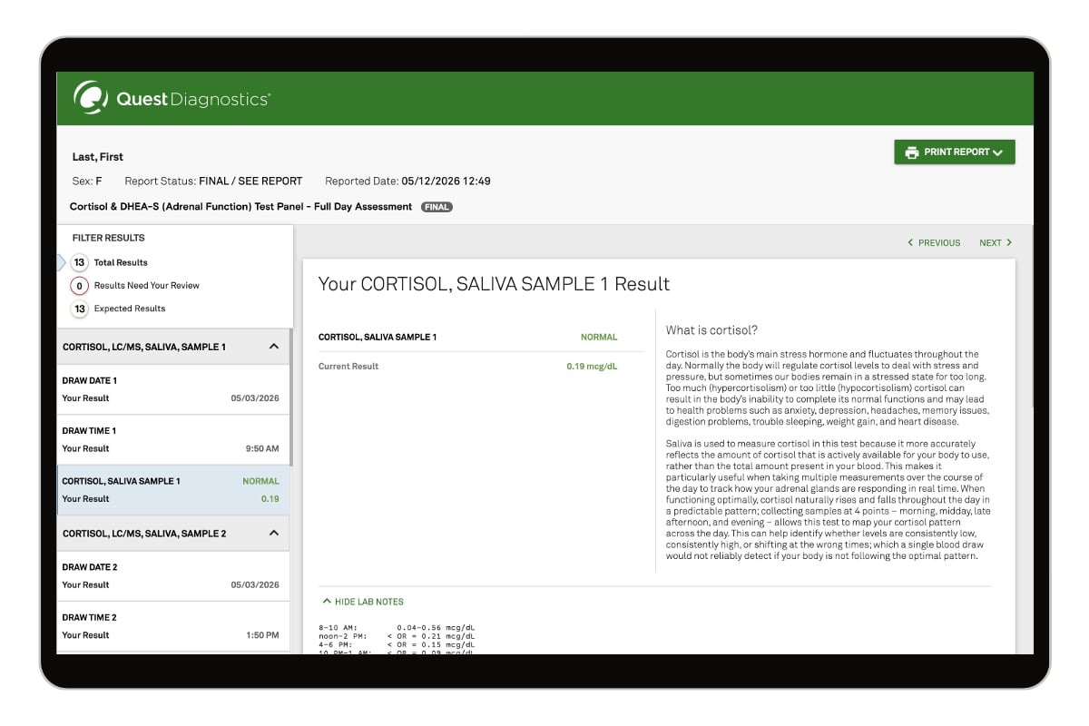 Cortisol & DHEA-S (Adrenal Function) Test Panel &mdash; Full-Day Assessment number 2