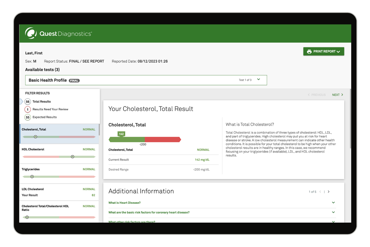 Basic Health Profile Standard Test results image image number 0
